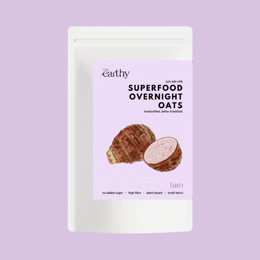 Taro Dry Mix for Overnight Oats - creamy, purple taro flavoured mix in eco-friendly, resealable pouch