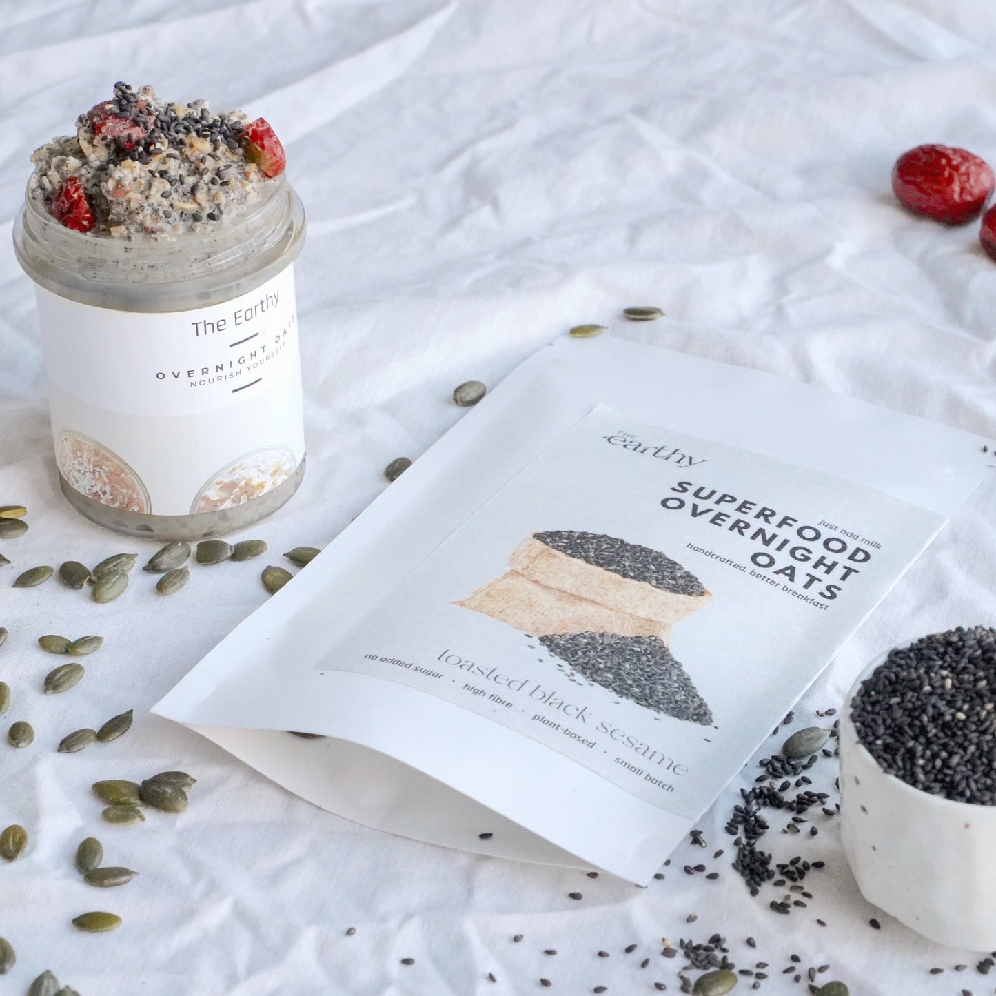 Toasted Black Sesame Dry Mix for Overnight Oats - rich, nutty black sesame seeds in airtight, resealable pouch